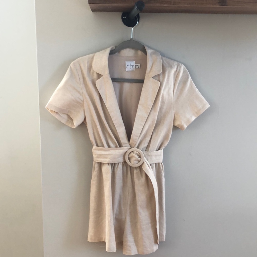 Princess Polly Beige Short Sleeve Belted Romper